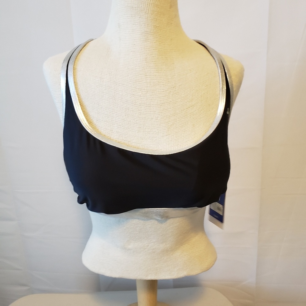Joy Lab Black &Silver Cross Back Large Swim Top Size L